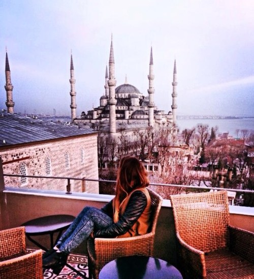 Our hotel in the historical Sultanahmet district of Istanbul, the Pasha Ibrahim Hotel, had a gorgeous rooftop overlooking the entire city.  Breathtaking.